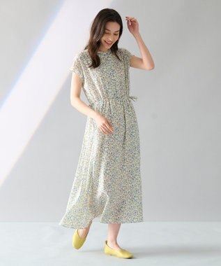 ANY 【洗濯機可能】サイドリボンフラワープリント ワンピース オフベース