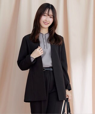 Tiaclasse 【ダブルストレッチ・洗える】カラーレスロングジャケット ブラック