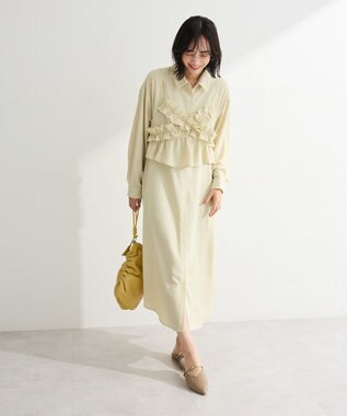 Green Parks ＳＥＴ２点フリルビスチェ＋シャツワンピース Light Khaki