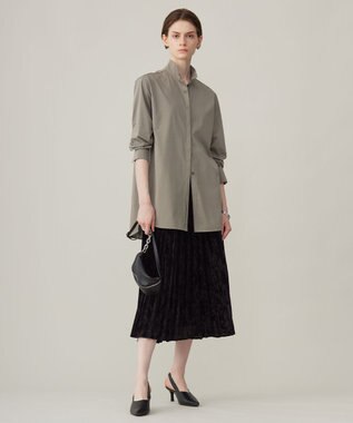 ICB 【洗える】 シアーベルベット プリーツスカート ブラック系