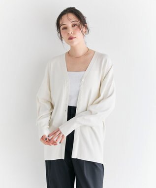 #Newans 【洗える】ファインボタンＶネックカーディガン ホワイト