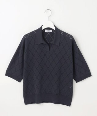 J.PRESS LADIES 【洗える・抗菌防臭】COTTON POLYESTER ポロ ニット ネイビー系