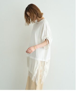 YECCA VECCA ドロストスリーブヘムレースTee White