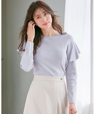 ANY SIS 【洗える】フレアディテール ニット ライトブルー