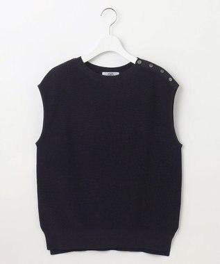 J.PRESS LADIES L 【洗える】GIMA COTTON ニット ベスト ネイビー系
