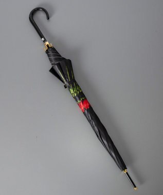 AURORA シャルルジョルダン　ポリエステルサテン　ローズプリント耐風傘 ブラック