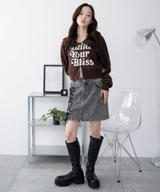 WEGO レースアップハートポケットデニムスカパン デニムブラックソノタ