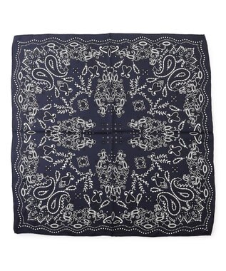 23区 manipuri カレイドバンダナ シルク スカーフ ネイビー系