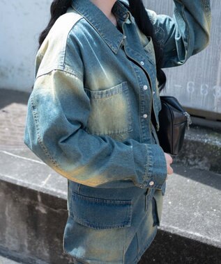 WEGO ヴィンテージウォッシュデニムショートシャツ デニム