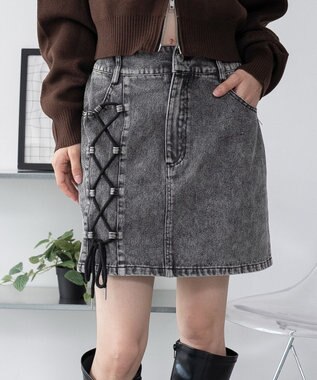 WEGO レースアップハートポケットデニムスカパン デニムブラックソノタ