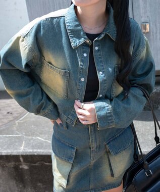 WEGO ヴィンテージウォッシュデニムショートシャツ デニム