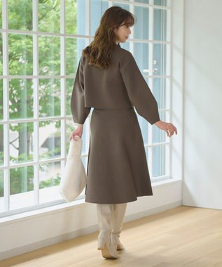 Feroux 【洗える】パフスリーブフリル ニットセットアップ ダークブラウン系