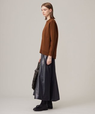 ICB L 【洗える】サテンワックスヴィンテージ フレアスカート ブラック系