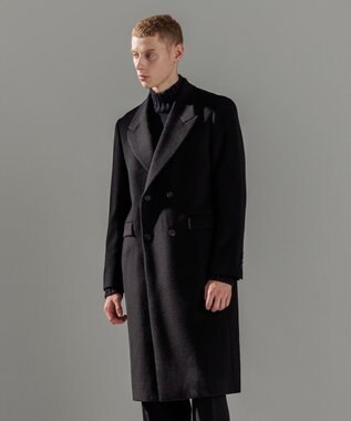 JOSEPH HOMME 【WEB限定】グロッシーウール　ダブルブレストチェスターコート ブラック系
