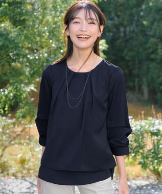 Tiaclasse 【新色追加・洗える】つまみタック袖レイヤードブラウス ネイビー