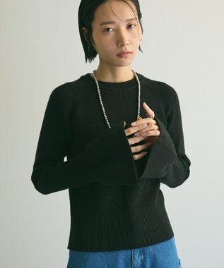 Green Parks armonia．袖フレアニットプルオーバー Black