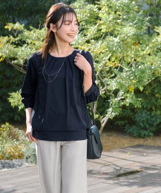 Tiaclasse 【新色追加・洗える】つまみタック袖レイヤードブラウス ネイビー