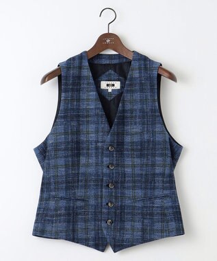 JOSEPH ABBOUD 【イタリア素材/軽量/ストレッチ】サマーツィードジャージープリントベスト ネイビー系4