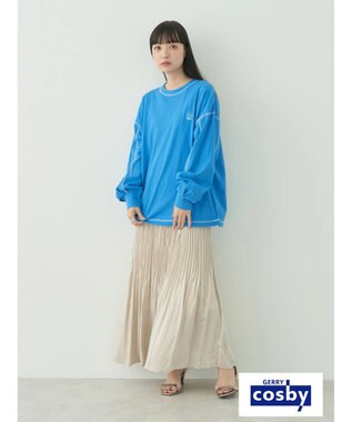 earth music&ecology Ｃｏｓｂｙ×ｅａｒｔｈ　配色ステッチロングＴシャツ Turquoise Blue