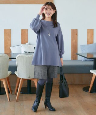 Tiaclasse L 【安田美沙子さん着用・洗える】ボリュームパフスリーブニットチュニック ブルー