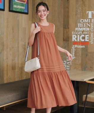 Tiaclasse 麻調ピンタックロングワンピース