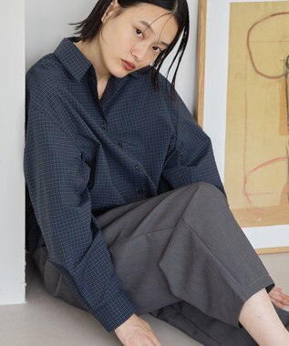 AMERICAN HOLIC クロップド丈バックタックシャツ Check Navy