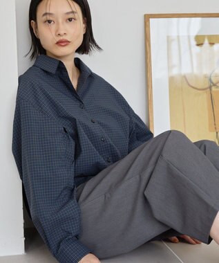 AMERICAN HOLIC クロップド丈バックタックシャツ Check Navy