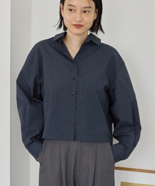 AMERICAN HOLIC クロップド丈バックタックシャツ Check Navy