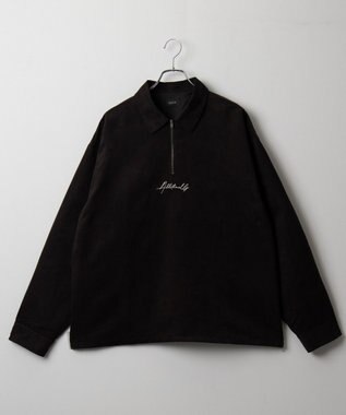 WEGO フェイクスウェードハーフZIPシャツ（LS） ブラック中濃色