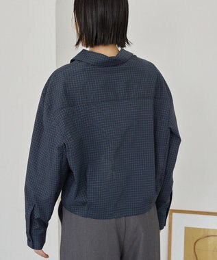 AMERICAN HOLIC クロップド丈バックタックシャツ Check Navy