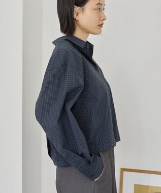 AMERICAN HOLIC クロップド丈バックタックシャツ Check Navy