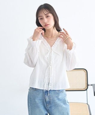 earth music&ecology 【綿100％】コットンレースブラウス Off White