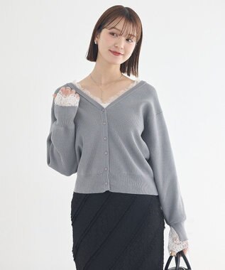 earth music&ecology レーストリムカーディガン Gray