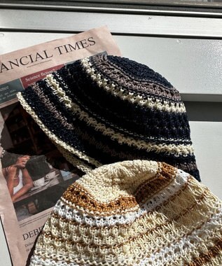 WEGO クロシェ編みボーダーハット ネイビー