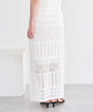 earth music&ecology 【セットアップ対応】透かし編みニットＩラインスカート Off White
