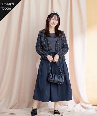 Tiaclasse L 【洗える】タフタスカートドッキングワンピース ネイビー