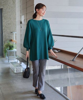 Tiaclasse L 【安田美沙子さん着用・洗える】ボリュームパフスリーブニットチュニック ターコイズ