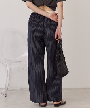 AMERICAN HOLIC 【マルチ機能】Wウエストパンツ Stripe Navy