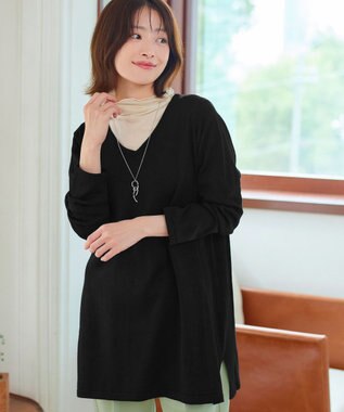 Tiaclasse 【洗える】カシミヤ混ニットチュニック ブラック