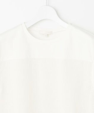 自由区 L 【カタログ掲載・洗える】リネンサッカーコンビブロッキング カットソー オフホワイト