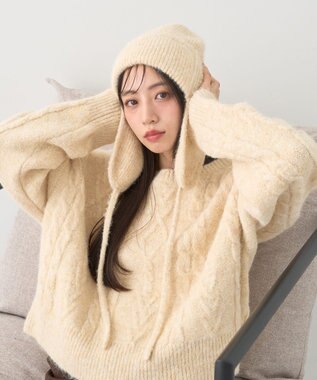 earth music&ecology モヘヤタッチケーブルニットプルオーバー アイボリー