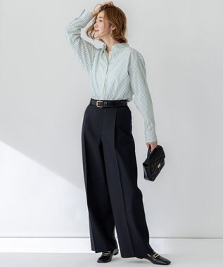 23区 【CLASSY.5月号掲載/洗える】CANCLINI ベーシック シャツ ホワイト×グリーンストライプ