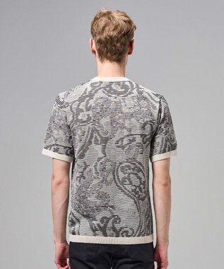 JOSEPH HOMME オリエンタルブラインドジャガード　クルーネック半袖ニットTEE アイボリー系