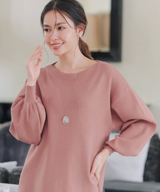 Tiaclasse L 【安田美沙子さん着用・洗える】ボリュームパフスリーブニットチュニック ピンク