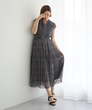 YECCA VECCA チェック柄ボウタイプリーツワンピース Black