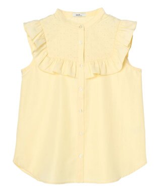 earth music&ecology デコルテレースフリルブラウス Yellow