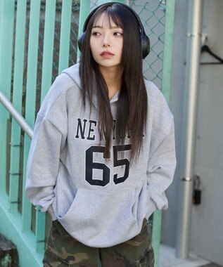 WEGO 裏起毛グラフィックビッグプルパーカー 杢グレー