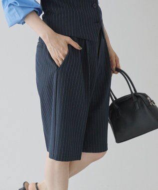 AMERICAN HOLIC イージーケアタックハーフパンツ Stripe Navy