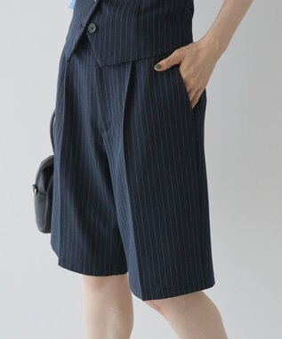 AMERICAN HOLIC イージーケアタックハーフパンツ Stripe Navy
