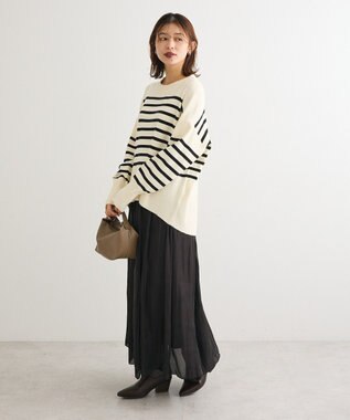 Green Parks シャイニーサテンセルフプリーツギャザーフレアスカート Black